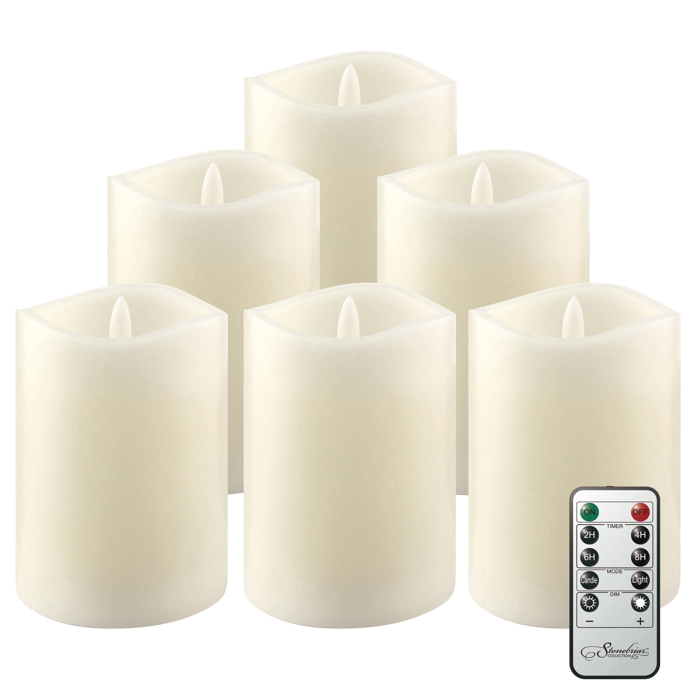Stonebriar LED Pillar Candles — Remote & Timer, Real Wax Flameless Candles for Home Décor, Weddings & Events, Pack of 6, Ivory, 3" x 4"