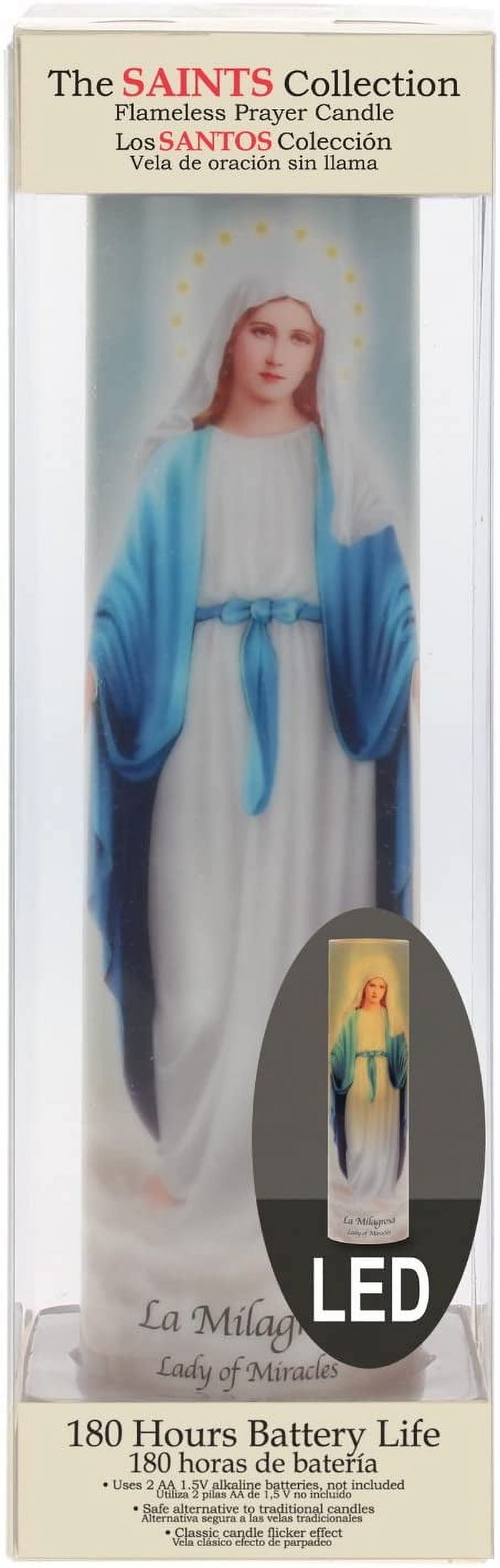 Stonebriar, Flameless LED Prayer Pillar Candle, Lady of Miracles, 11.5", Unscented, Battery Powered, Multicolor