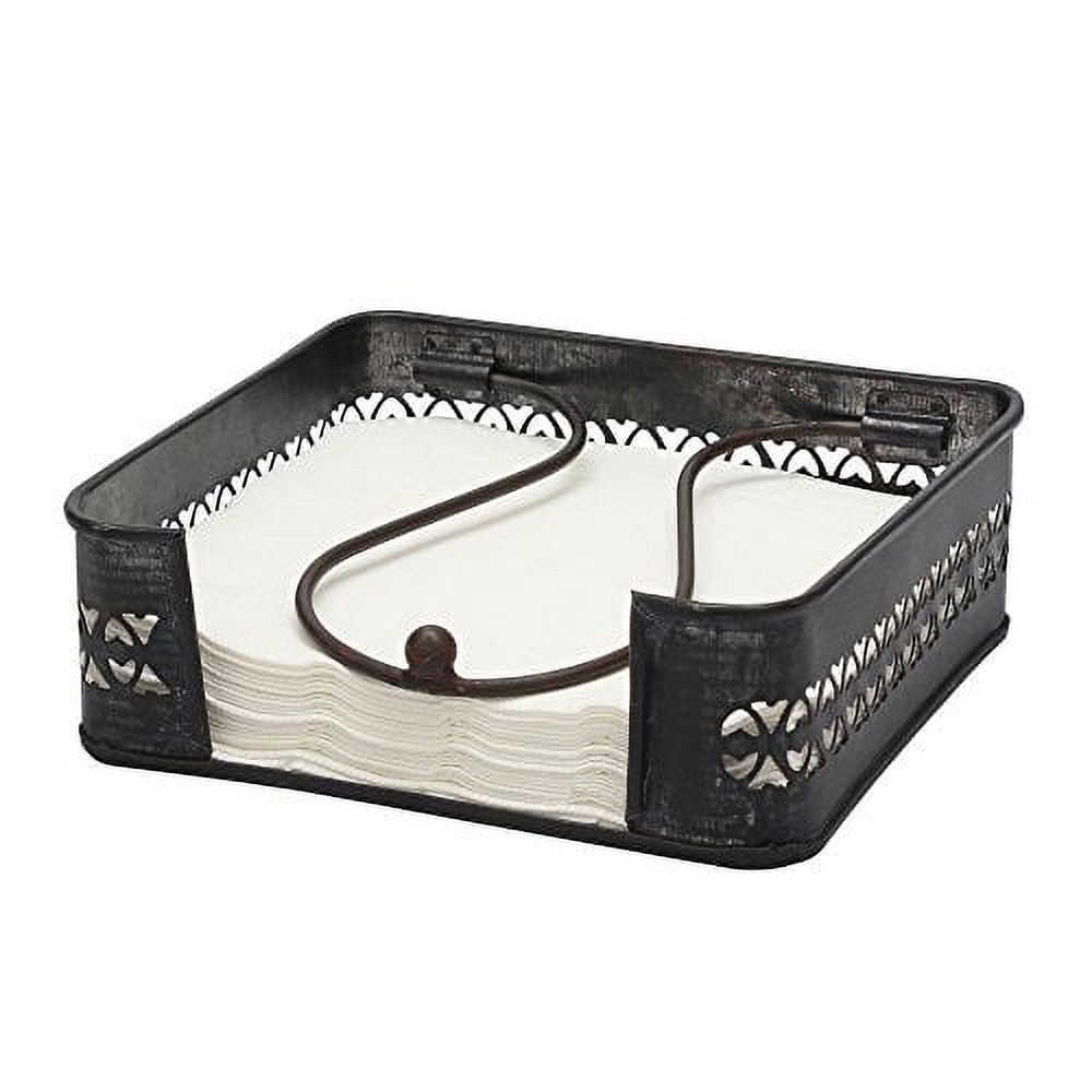 Industrial Black Metal Tabletop Napkin Holder with Cutout Trim