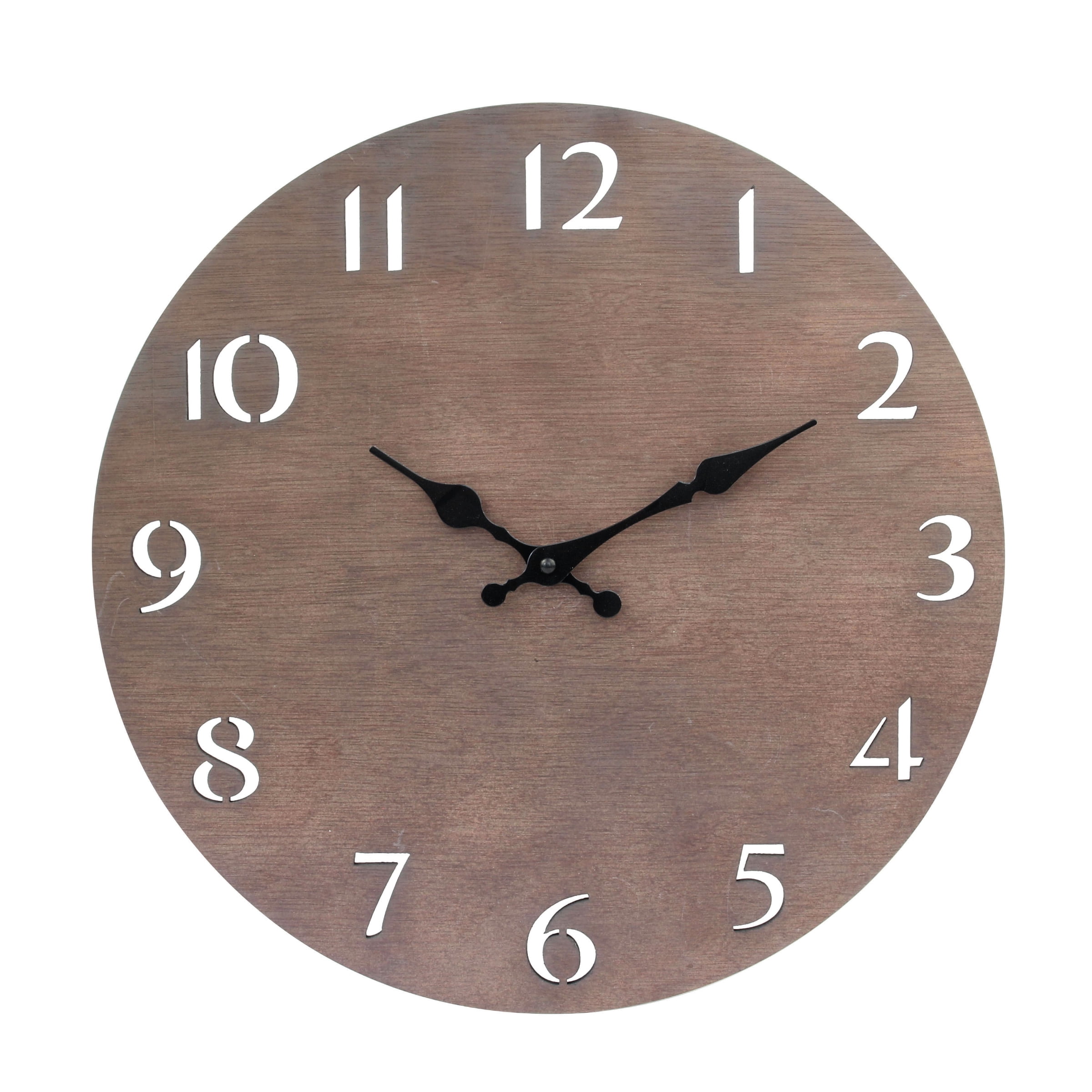 Stonebriar Modern Dark Natural Wood 14 Inch Round Hanging Wall Clock ...