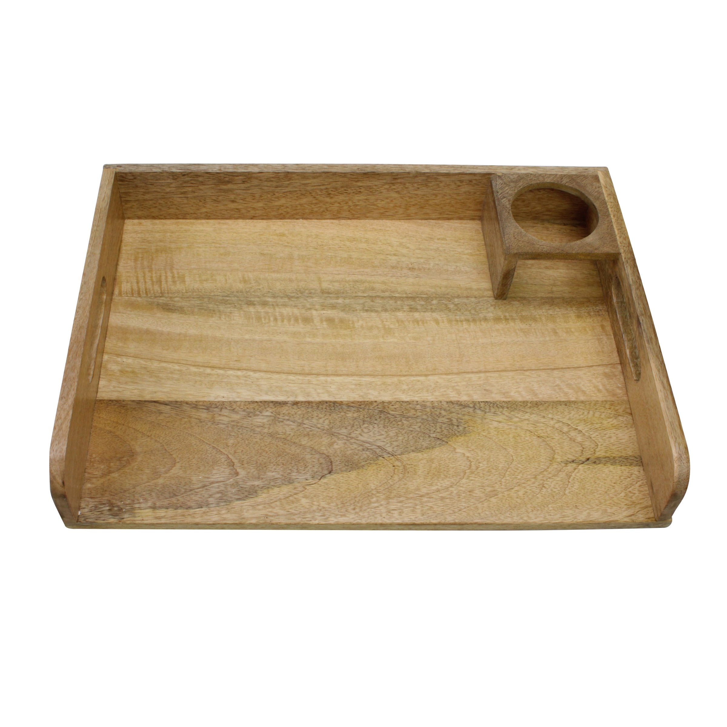 Stonebriar Natural Mango Wood Serving Tray with Handles and Built in