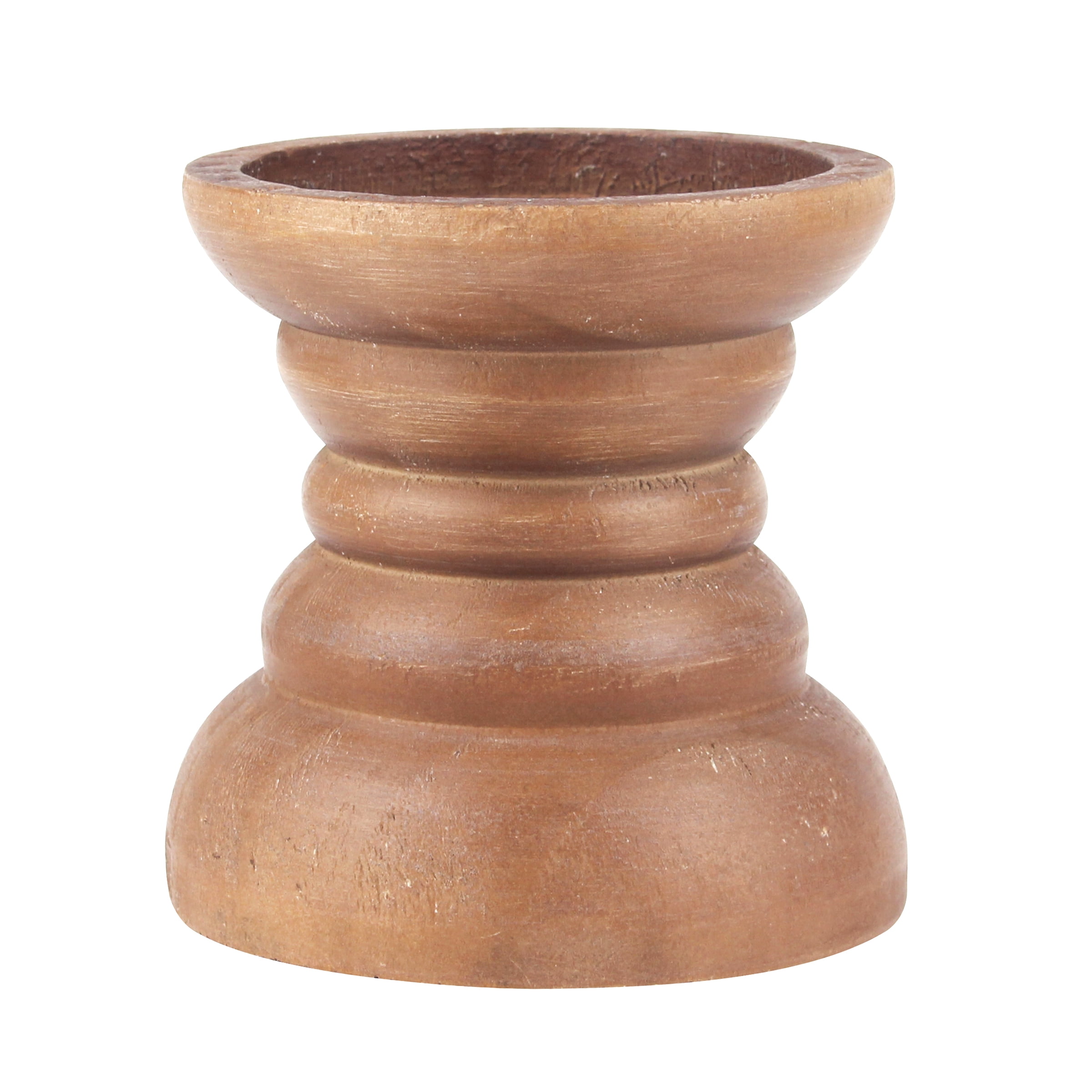Stonebriar Natural Turned Wood Pillar Candle Holder, Brown, 4"