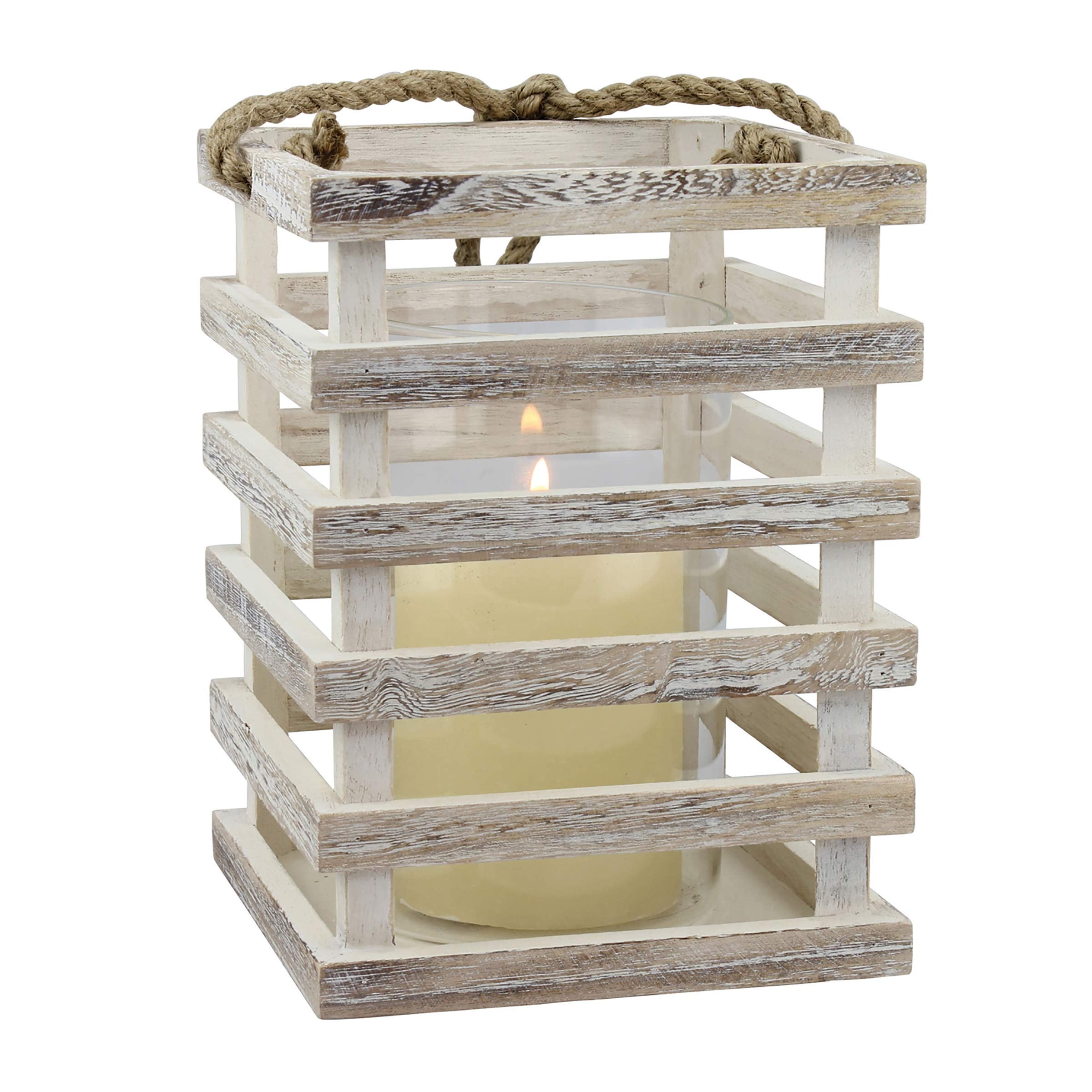 Seaside Serenity 6" Weathered White Wood Tabletop Candle Lantern
