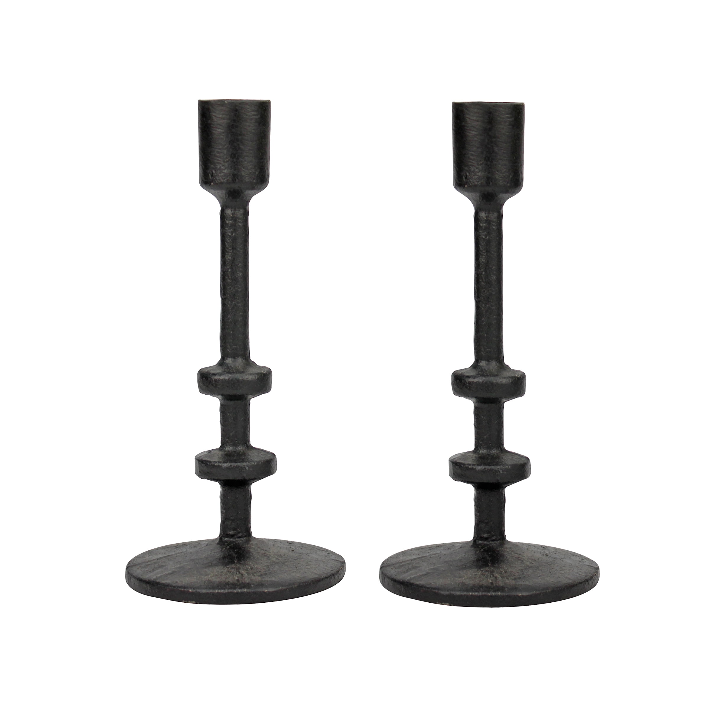 7" Black Cast Iron Taper Candle Holder Set, 2 Pieces