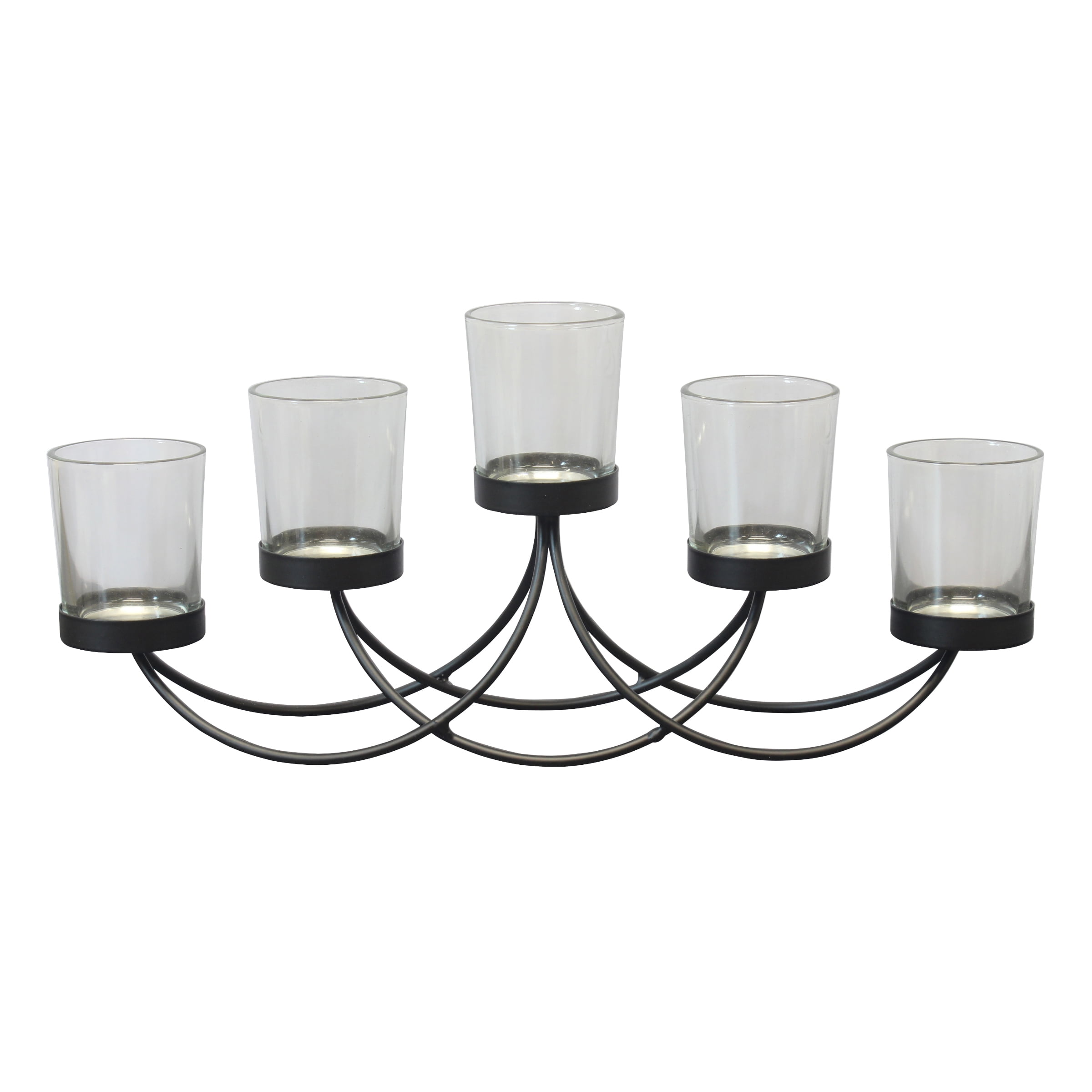 Stonebriar Tabletop 14" Modern Scrolled Metal Votive Candelabra, Black