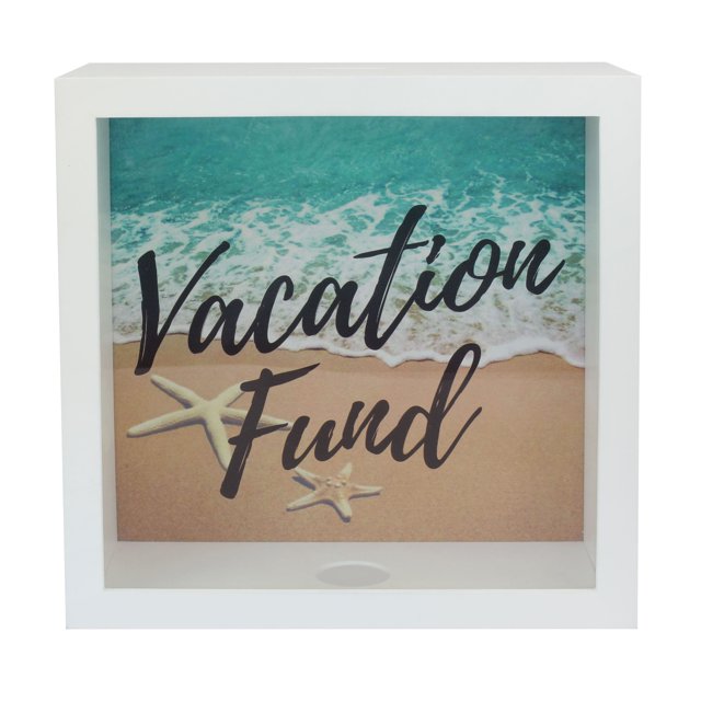 Stonebriar Unique 10" x 10" White and Adventure Fund Vacation Fund Box