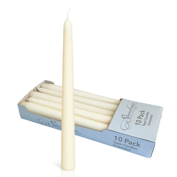 Stonebriar Unscented 10" Dripless Taper Candles with 7 Hour Burn, 10 Pack, Ivory