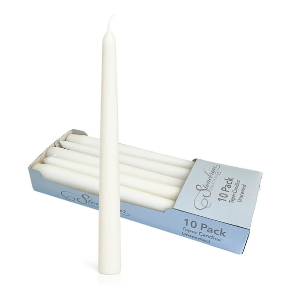 Stonebriar Unscented 10" Dripless Taper Candles with 7 Hour Burn, 10 Pack, White
