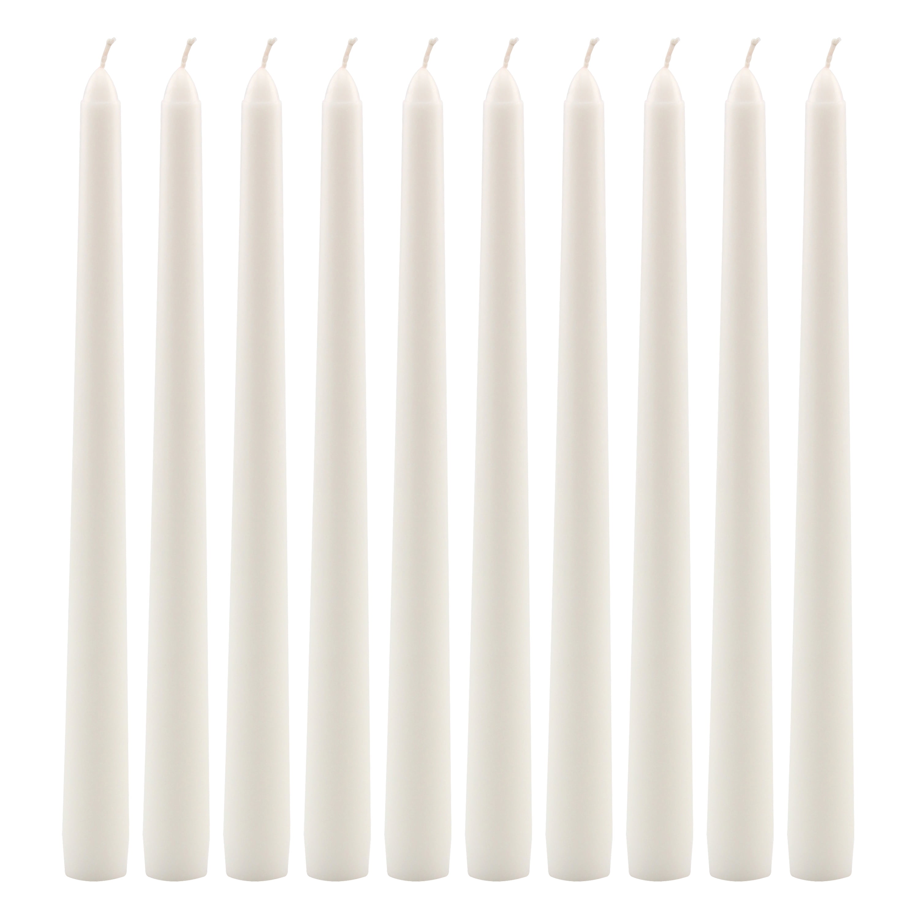 Elegant 10" White Paraffin Wax Taper Candles, 10-Pack