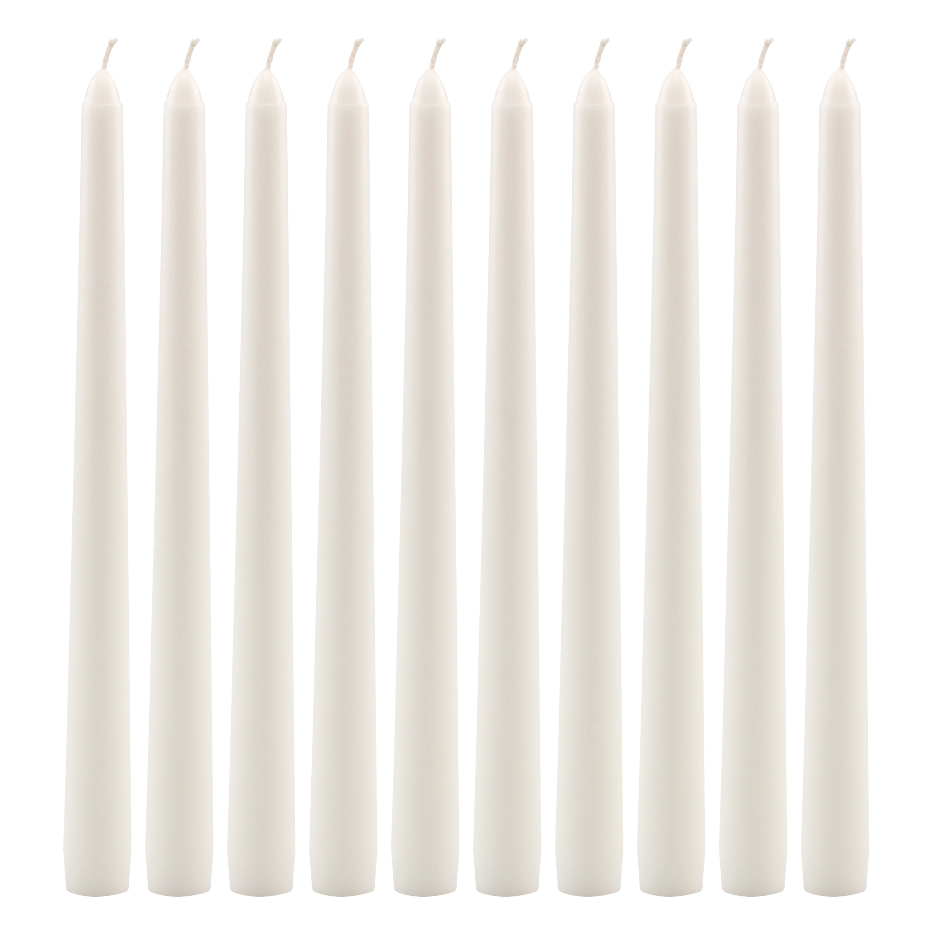 Elegant 10" White Paraffin Wax Taper Candles, 10-Pack