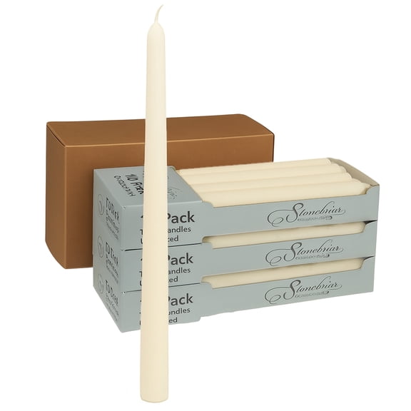 Stonebriar Unscented Taper Candles — 7 Hour Burn Time, Candle Stick Candles for Weddings, Holidays, Home Décor & Special Events, Pack of 30, Ivory, 10"