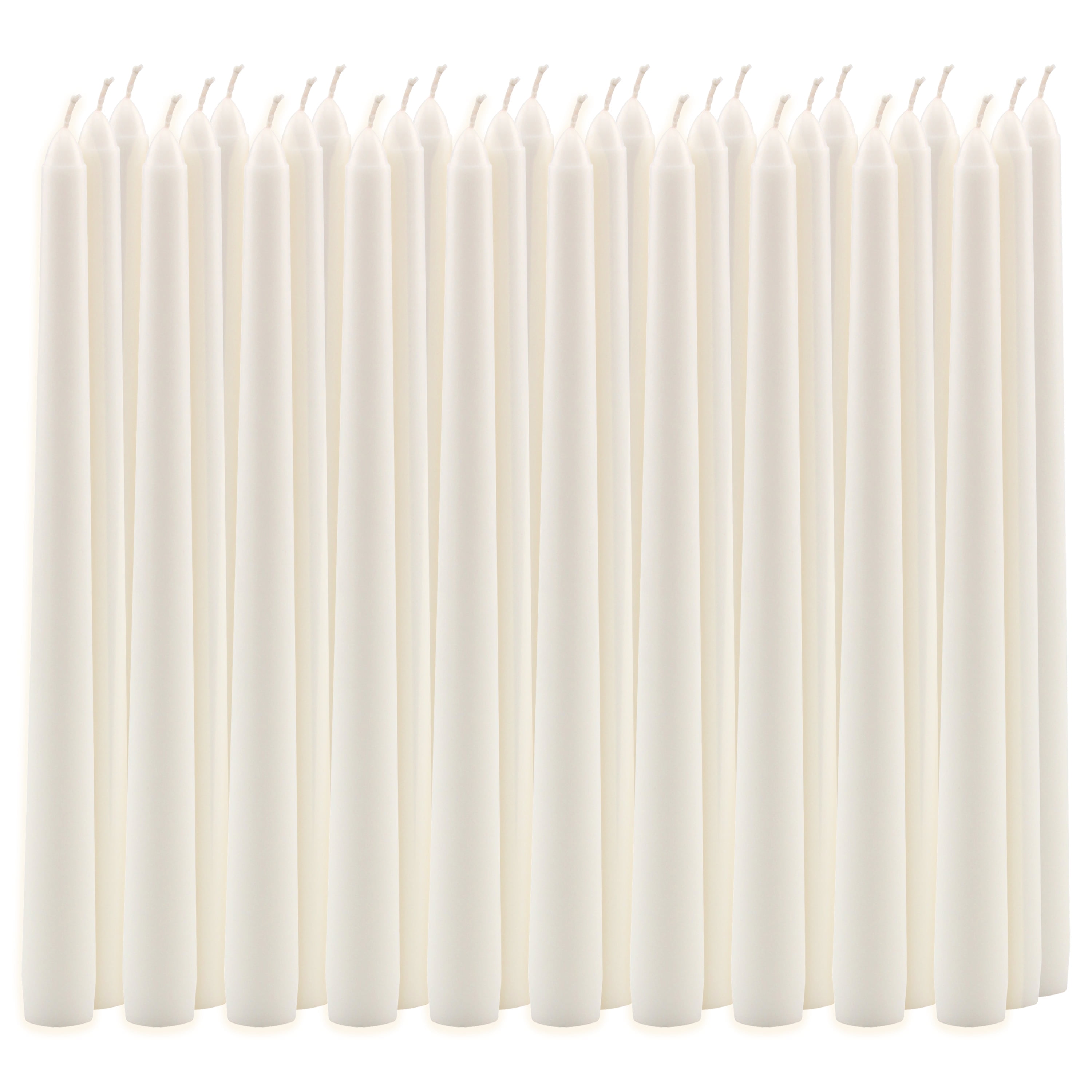 Elegant White Paraffin Wax 10" Dripless Taper Candles, 30-Pack