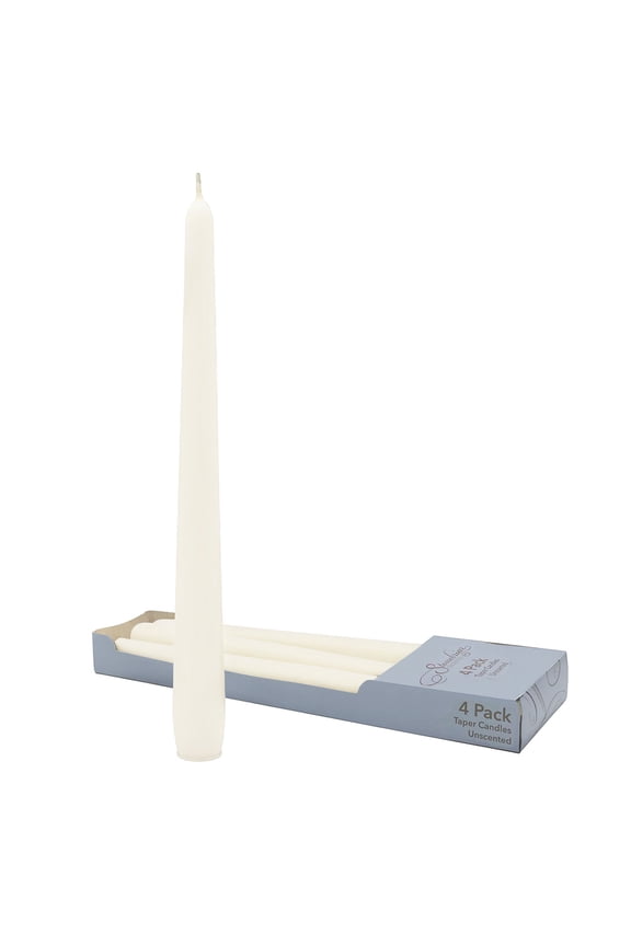 Stonebriar Unscented 10" Dripless Taper Candles with 7 Hour Burn, 4 Pack, White