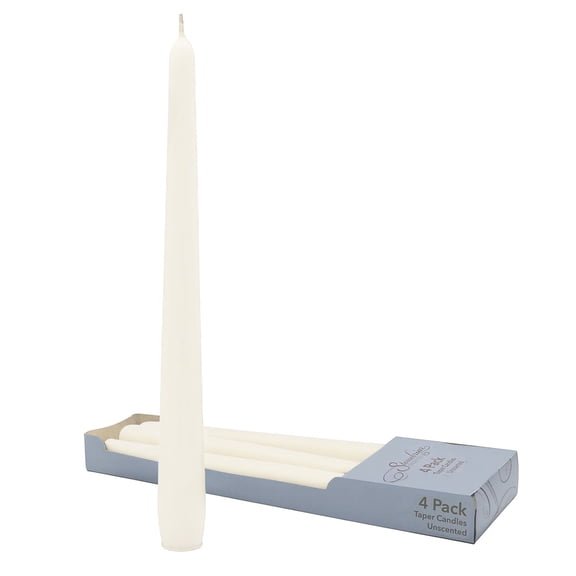 Stonebriar Unscented Taper Candles — 7 Hour Burn Time, Candle Stick Candles for Weddings, Holidays, Home Décor & Special Events, Pack of 4, White, 10"