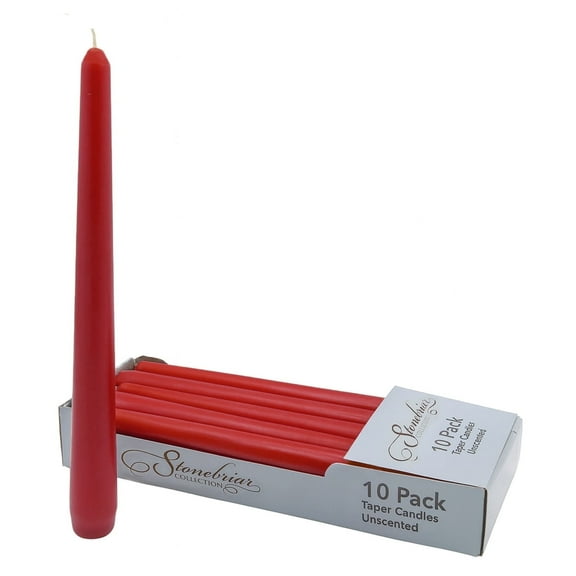 Stonebriar Unscented Taper Candles – 8 Hour Burn Time, Long-Lasting Wax Candles for Weddings, Holidays, Home Décor & Special Events, Pack of 10, Red, 10"