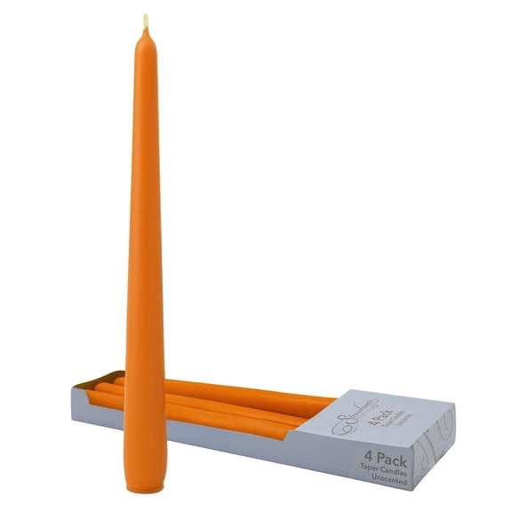 Stonebriar Unscented Taper Candles – 8 Hour Burn Time, Long-Lasting Wax Candles for Weddings, Holidays, Home Décor & Special Events, Pack of 4, Orange, 10"