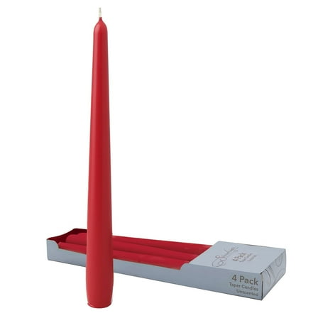 Stonebriar Unscented Taper Candles – 8 Hour Burn Time, Long-Lasting Wax Candles for Weddings, Holidays, Home Décor & Special Events, Pack of 4, Red, 10"