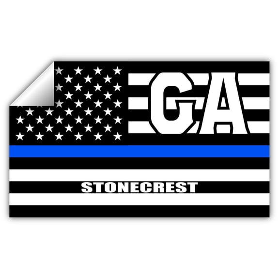 Stonecrest GA Georgia DeKalb County Thin Blue Line Stealthy USA Flag - Honoring Law Enforcement Officers Flags - Blue Lives Matter Euro Decal Bumper Sticker 3M Vinyl 3" x 5"