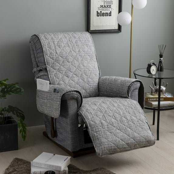 Stonecrest Printed Recliner Cover, Stay in Place (Wave Grid Grey, 23" Regular Recliner)