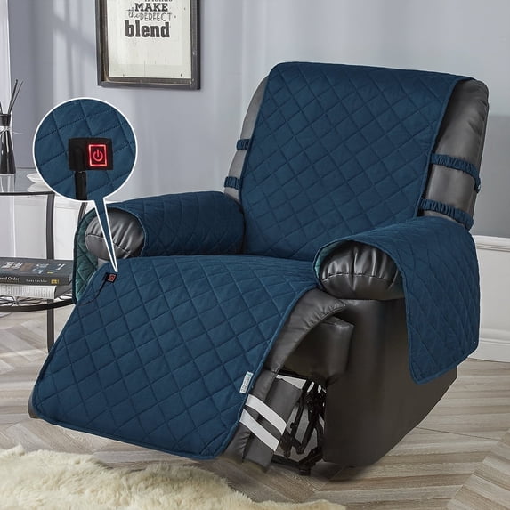 Stonecrest Recliner Cover, Heated Recliner Slipcover, Stay in Place (Indigo, Heated SD 23" Regular Recliner)