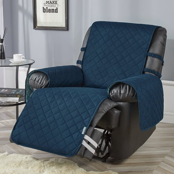 Stonecrest Recliner Cover, Reversible Slipcover, Stay in Place (Indigo, SD 34" T-Cushion Oversized Recliner)