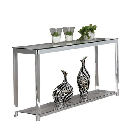 Stonecroft Furniture Glass Top Console Table with Lower Shelf in Chrome