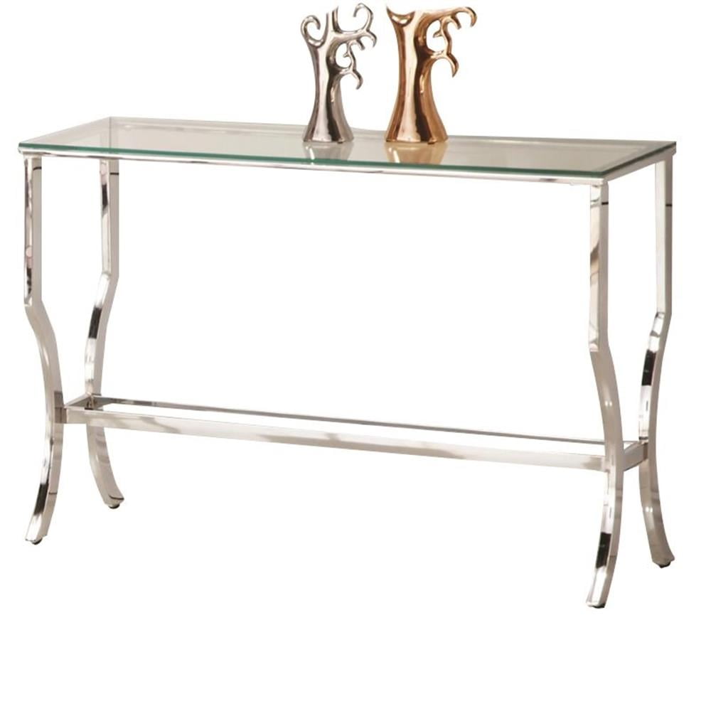 Chrome Glass Top Console Table with Mirrored Storage Shelves
