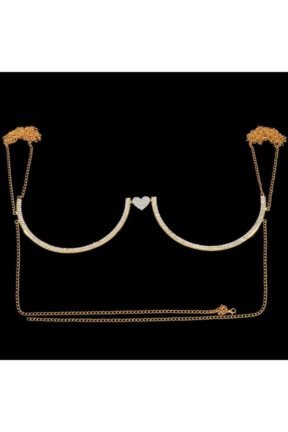 Stonefans Heart Rhinestone Chest Bracket Body Jewelry Bra Chain For Women Chain Top Bikini Halter Bra New Banquet Breast Support