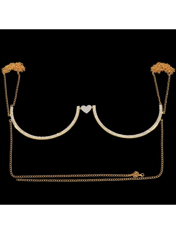 Stonefans Heart Rhinestone Chest Bracket Body Jewelry Bra Chain For Women Chain Top Bikini Halter Bra New Banquet Breast Support