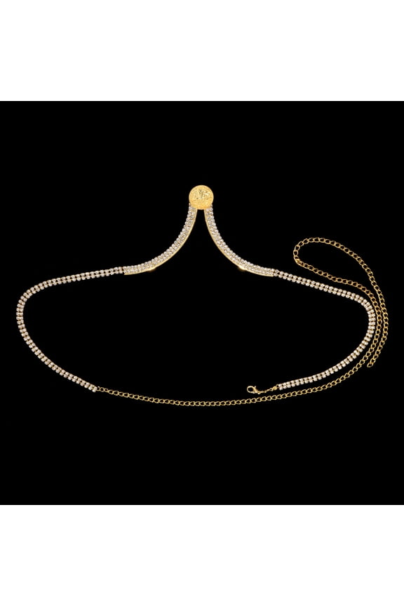 Stonefans Sxey Coin Chest Bra Chain Rhinestone Harness for Women Festival Accessories Metal Body Chain Necklace Bikini Jewelry