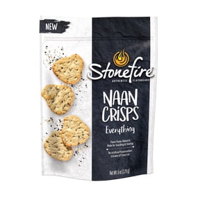 Stonefire Everything Naan Crisps 6 oz Snack Crackers, Resealable Printed Film Bag