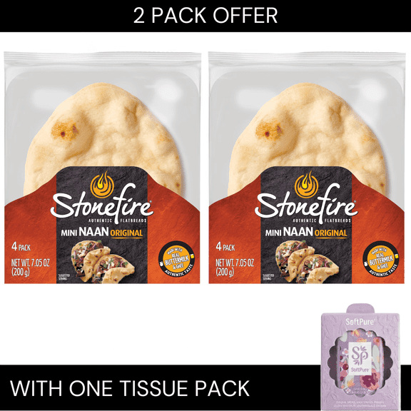 Stonefire Original Mini Naan Bread, Shelf-Stable, Soft Flatbread for Dipping & Pizza, 7.05 oz, withTissue