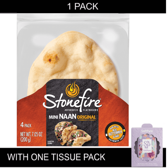 Stonefire Original Mini Naan Flatbread, Made with Buttermilk & Ghee, 4 Count, with Tissue Pack