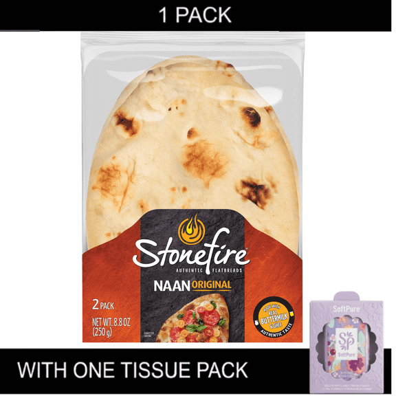 Stonefire Original Naan Bread, Shelf-Stable, 2 Count with Tissue Pack