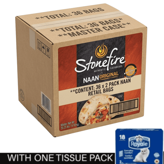 Stonefire Original Naan Bread, Shelf-Stable, Regular, Fresh Soft Bread, 8.8 oz withTissue