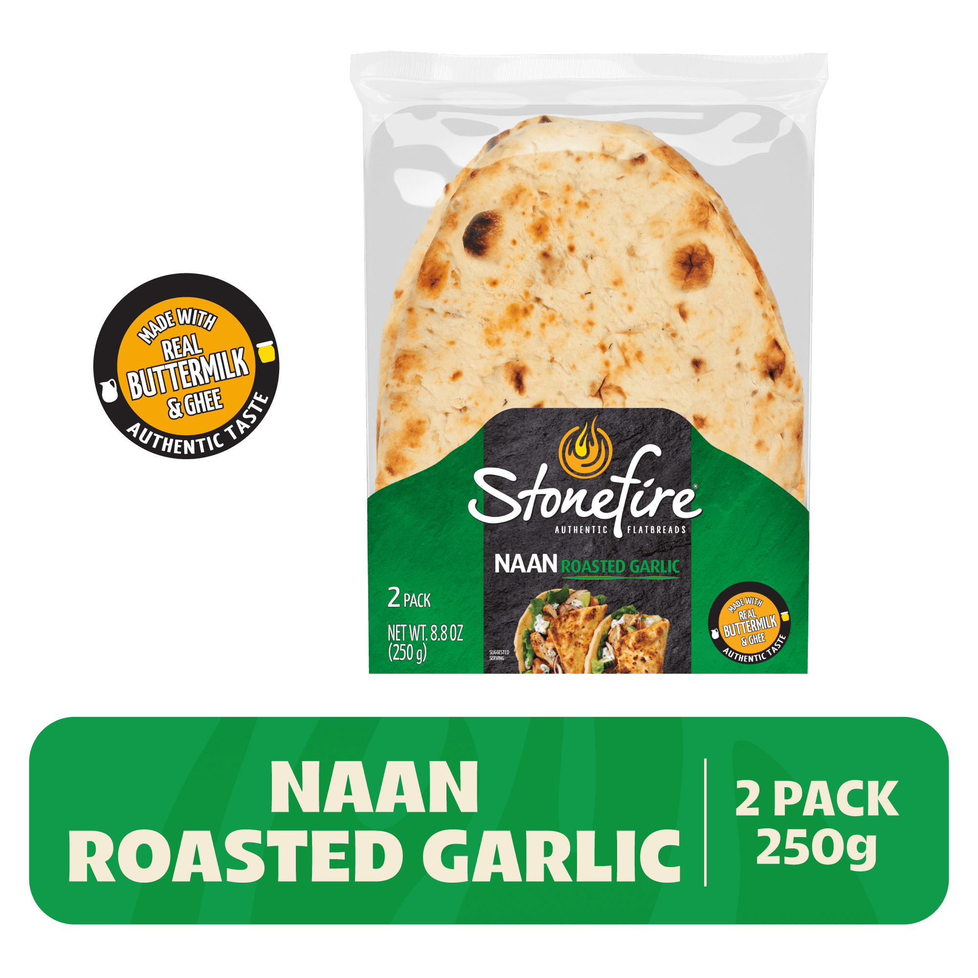 Stonefire® Roasted Garlic Naan Bread,  Regular, Shelf-Stable, Ready-to-Heat Flatbread, 8.8 oz, 2 Count