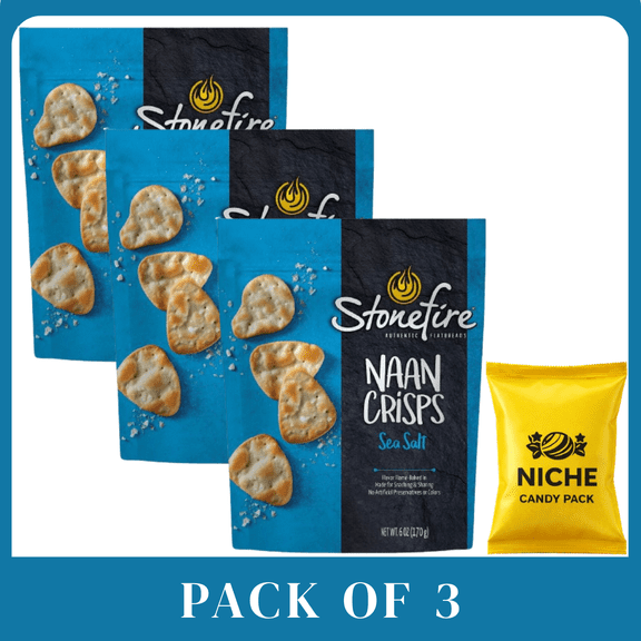Stonefire Sea Salt Naan Crisps, 6 oz (3 Pack) Whole Grain Snack Crisps