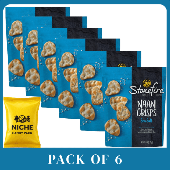 Stonefire Sea Salt Naan Crisps, 6 oz (6 Pack) Whole Grain Snack Crisps