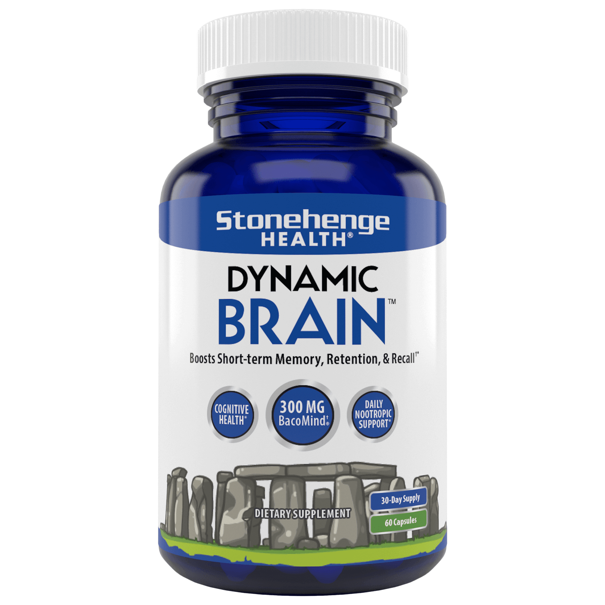 Stonehenge Health Dynamic Brain Supplement New formula with BacoMind for Memory Acquisition, Retention, & Recall with 40 Unique Nootropic: Choline, Phosphatidylserine, and Huperzine A