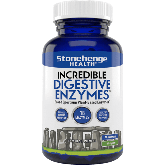 Stonehenge Health Incredible Digestive Enzymes - 18 Plant-Based Enzymes - Lipase, Lactase, Protease, Amylase, Bromelain for Gas, Bloating, Fatigue (1)