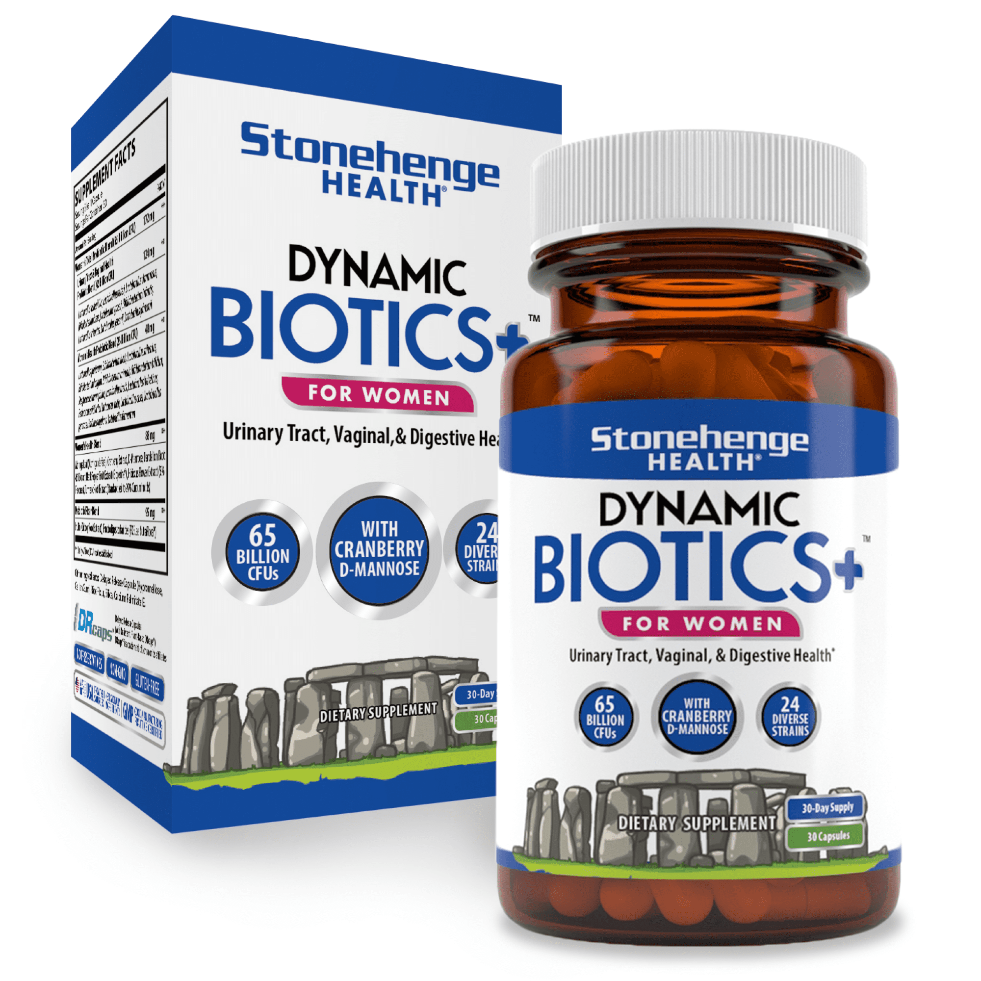 Stonehenge Health Probiotics 65 Billion CFU + 24 Strains, Prebiotic