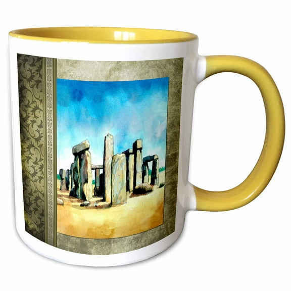 3drose, Stonehenge in Watercolors, 11oz Two-tone Yellow Mug