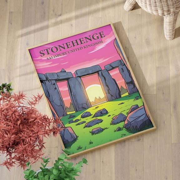 Stonehenge Travel Wall Art Retro UK Landmark Decor, Unframed Paper Print Size 8x12