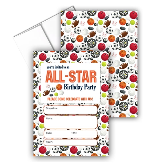 Stonehouse Collection | All Star Themed Party Invitations for Kids and Adults |
