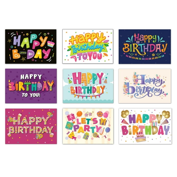 Stonehouse Collection - Assorted Happy Birthday Postcard Variety Pack - 9 Fun Fe