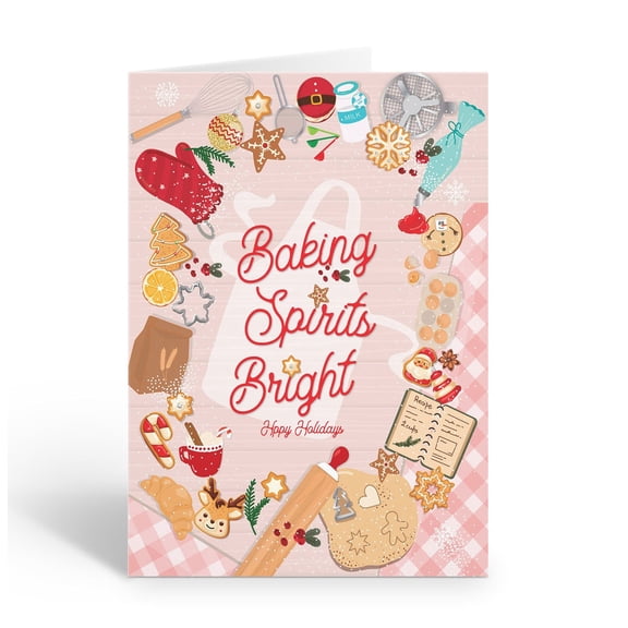 Stonehouse Collection Baking Spirits Bright Christmas Greeting Cards, 12 Pack with Envelopes, Holiday Cards, Festive Baking Tools & Goodies Design, Blank Inside, Made in the USA
