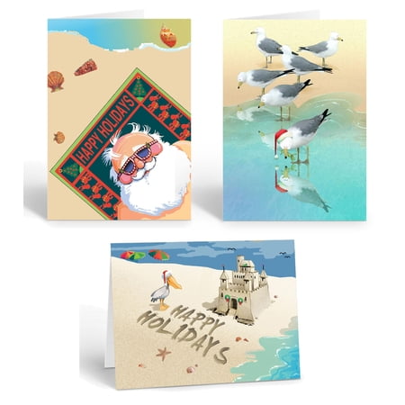 Stonehouse Collection Beach Christmas Cards Variety Pack – Coastal Holiday Greeting Card Set – 12 Cards with Envelopes – Made in the USA – Coastal Holiday Greetings