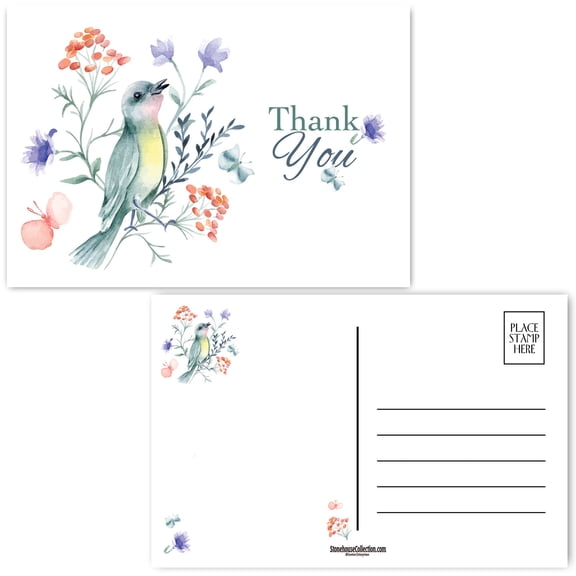 Stonehouse Collection , Blue Bird in Tree Postcards, Floral Bird Postcard, 40 To