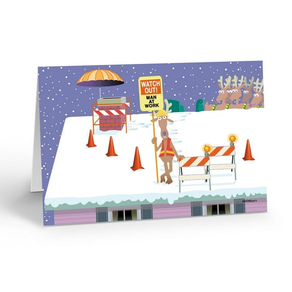 Stonehouse Collection Construction Christmas Card, Funny Santa Reindeer Design, 12 Cards with Envelopes, A6 Size (Standard)