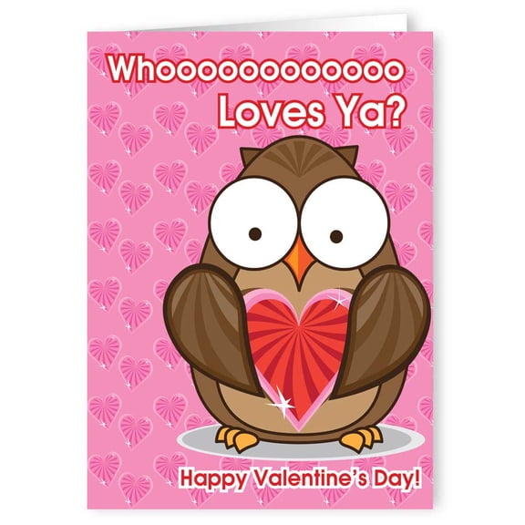 Stonehouse Collection Cute Owl Valentines Day Greeting Card  Whoooo Loves You?  Single Card with Envelope